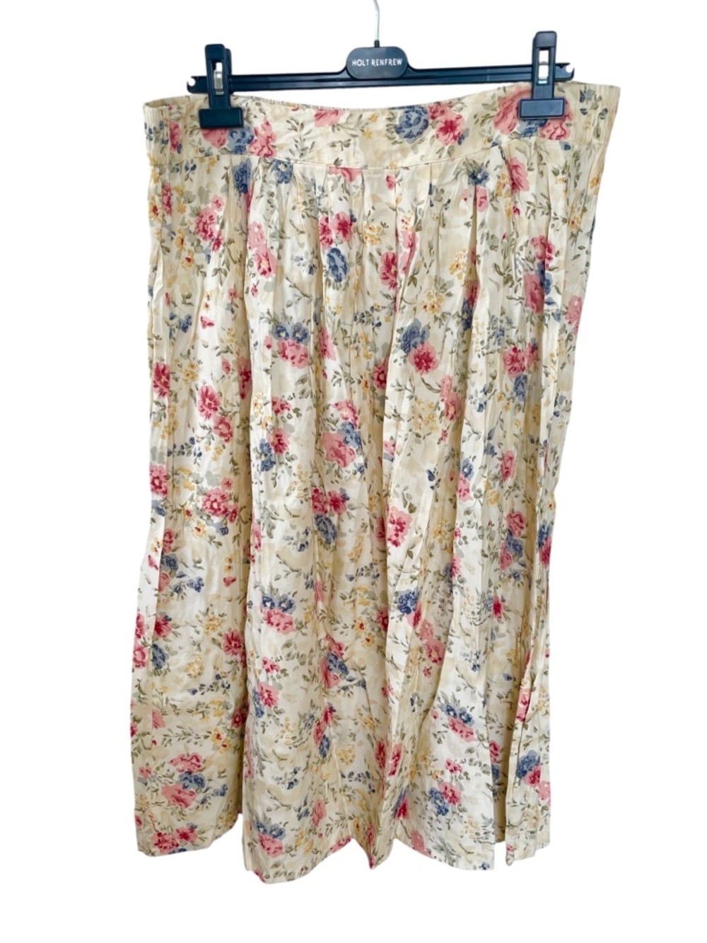 Vintage Lee David Ltd. Floral Pleated Midi Skirt Yellow Pink & Blue Flowers XL